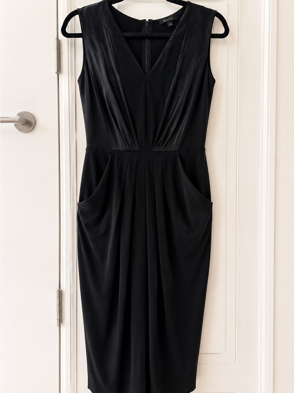 RAOUL Black Sleeveless Pleated Sheath Dress